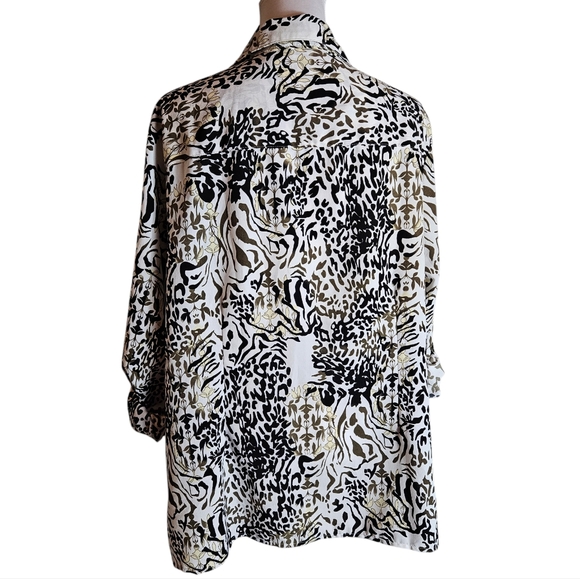 Notations Woman Floral Animal Print Button Down Shirt Size 3X Roll Tab Sleeves - Picture 7 of 14